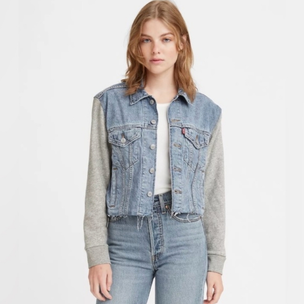 Levi's Ex Boyfriend Women's Hybrid Denim Trucker Colorblock Jacket Sz XL